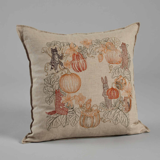 Embroidered Pumpkin Patch Throw Pillow