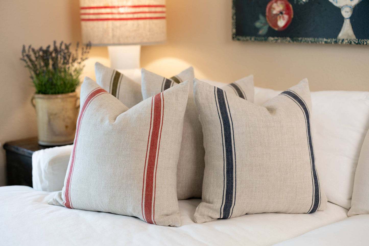 Marseille Stripe Throw Pillow in Red Natural 22"x22"
