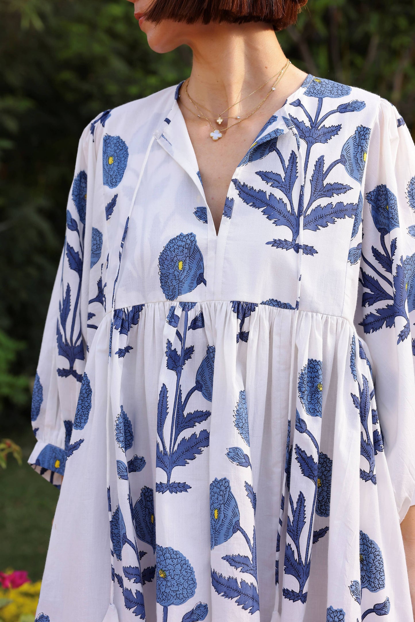 Taj Mini Dress Indigo Flower Block Print