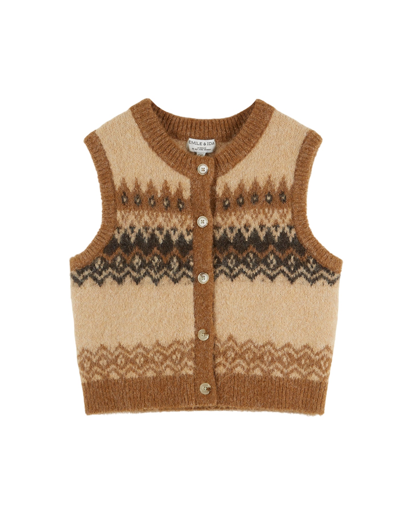 Emile et Ida Sleeveless Cardigan in Beige Caramel