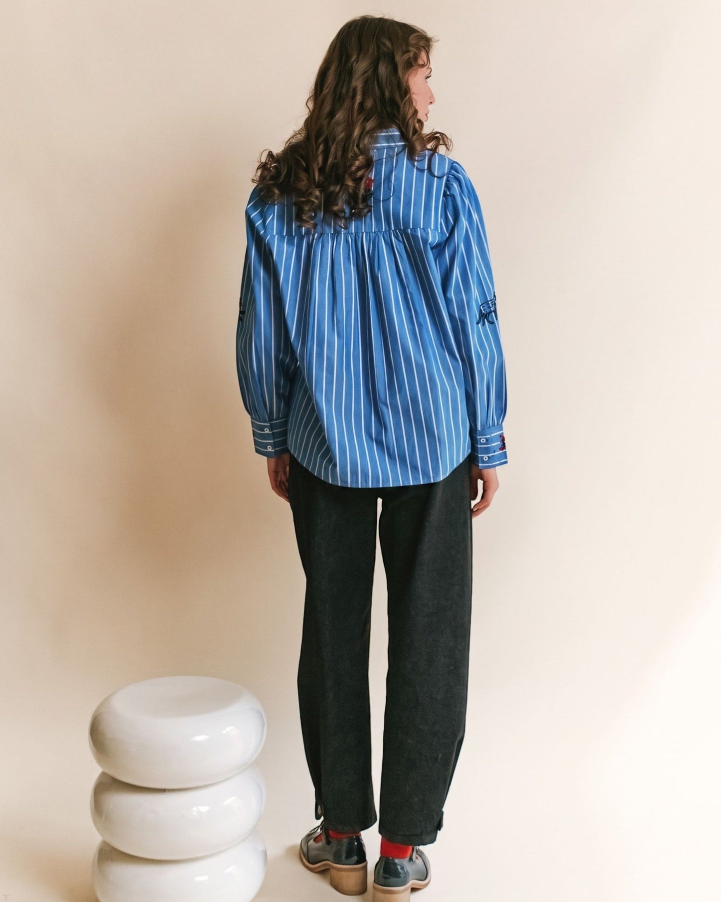 Embroidered Blue Stripe Shirt