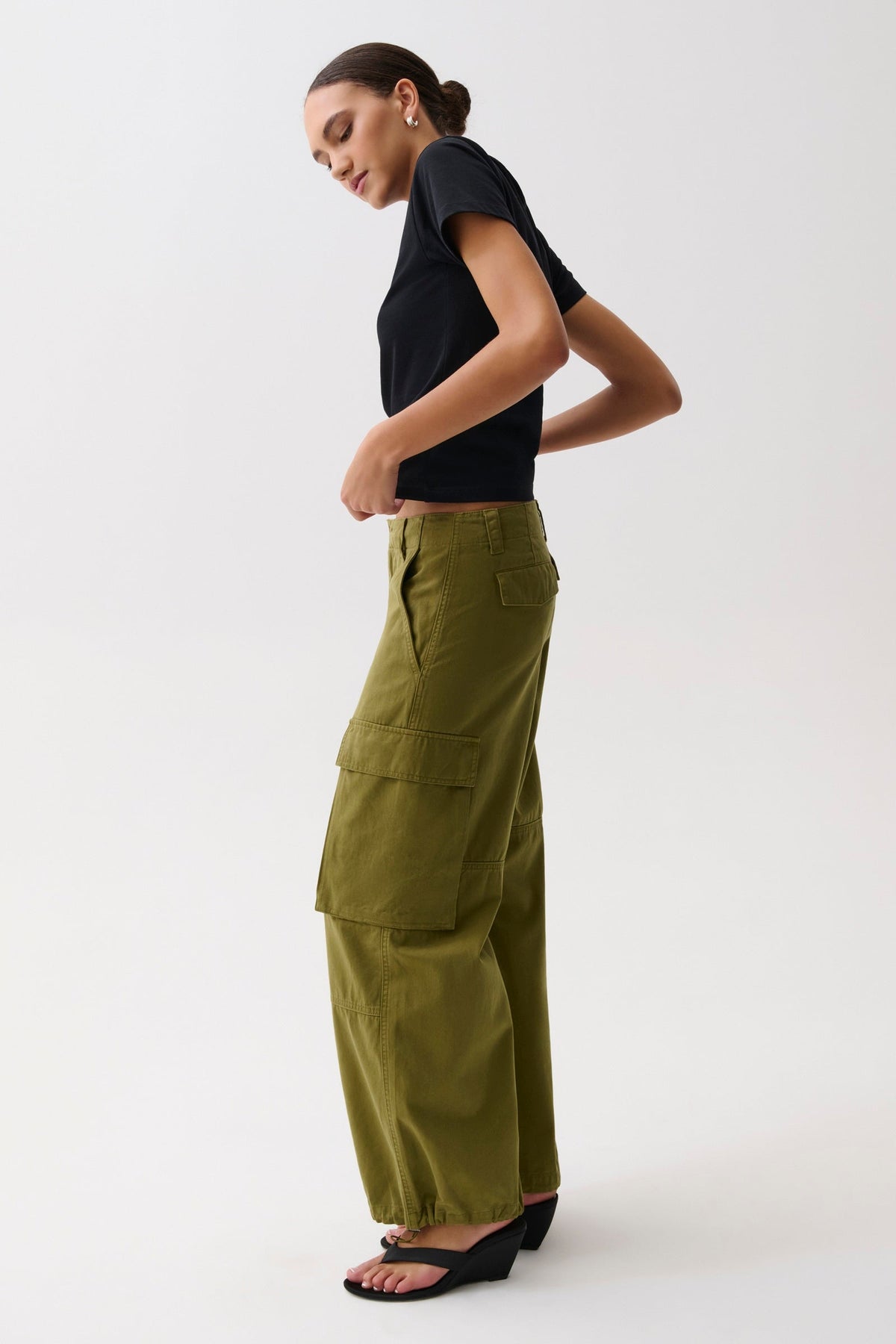 Petra Drawstring Harem Cargo Pant in Deep Moss