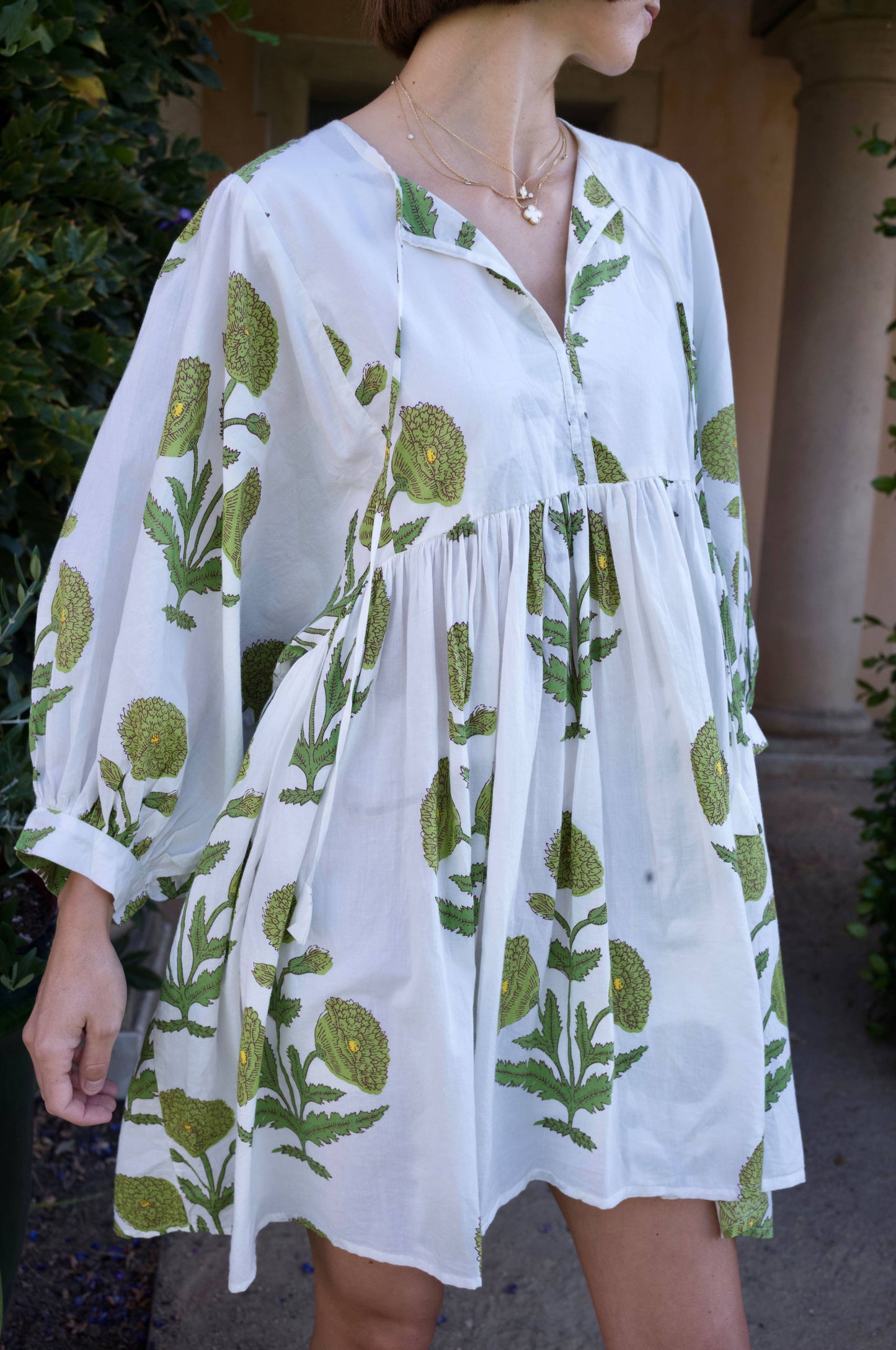 Taj Mini Dress Green Flower Block Print