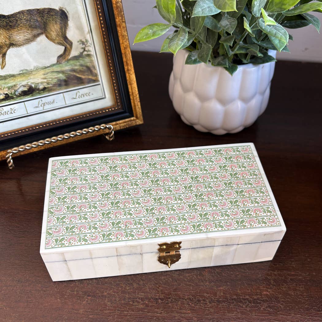 Thistle and Sprigs Printed Trinket Box, 6-1/4"