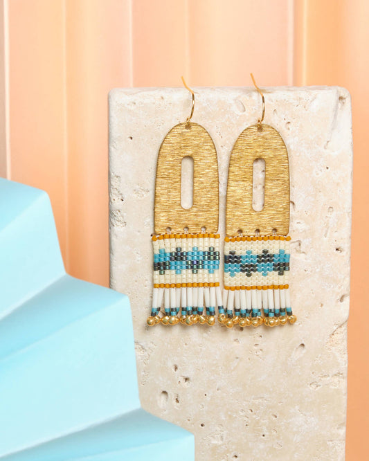 Beaded Handwoven Color Block Earrings