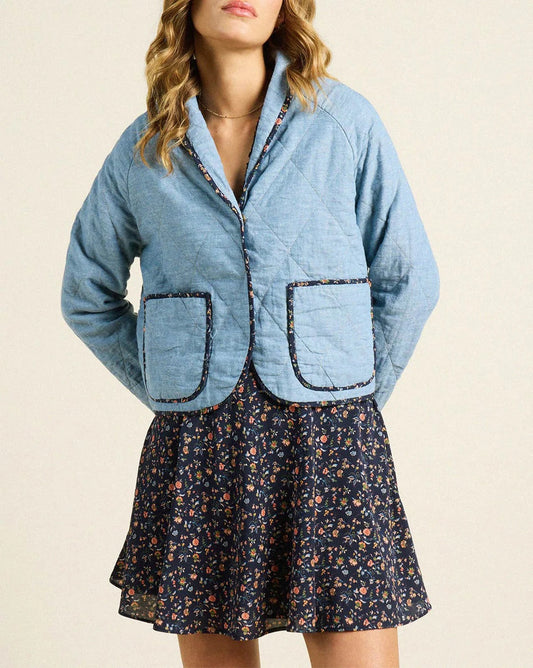 quilt light blue jacket with large front pockets