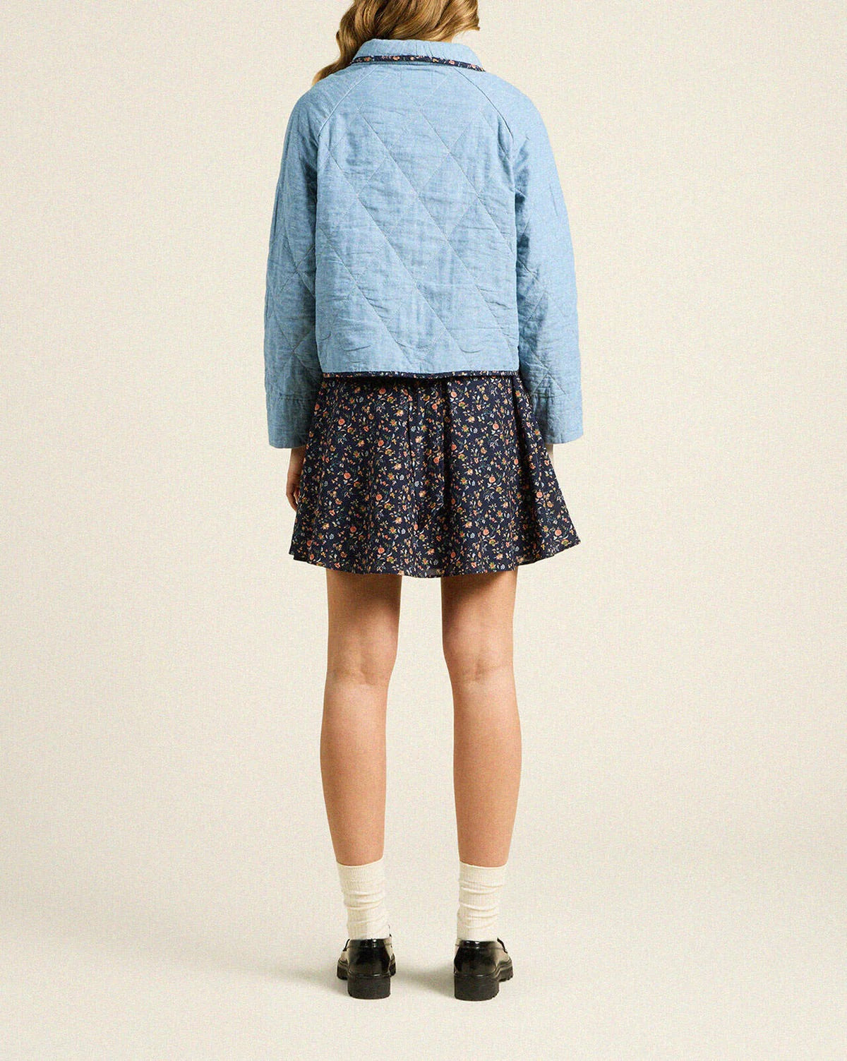 quilt light blue jacket with large front pockets