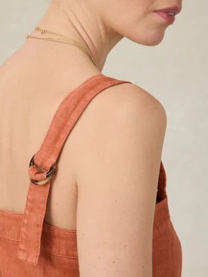 burnt orange button down mid length dress