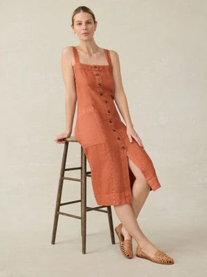 burnt orange button down mid length dress