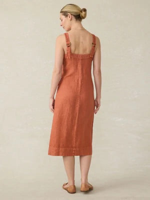 burnt orange button down mid length dress