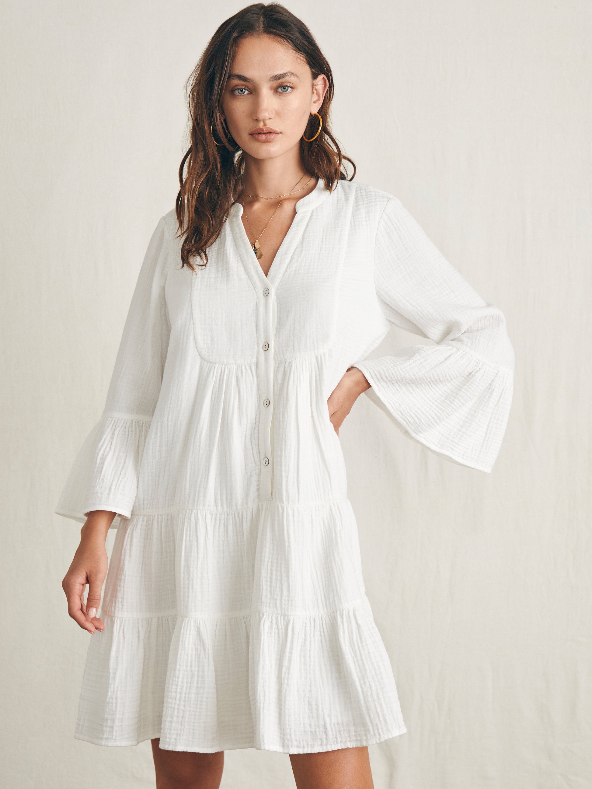 white cotton button dress