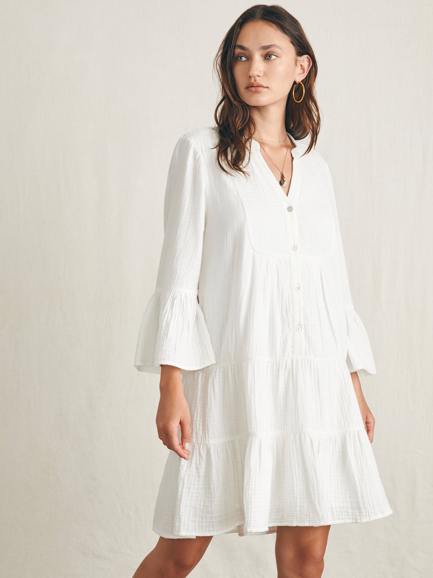 white cotton button dress