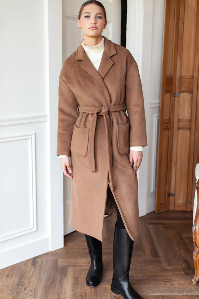 Saddle Brown Wool-Cashmere Wrap Coat