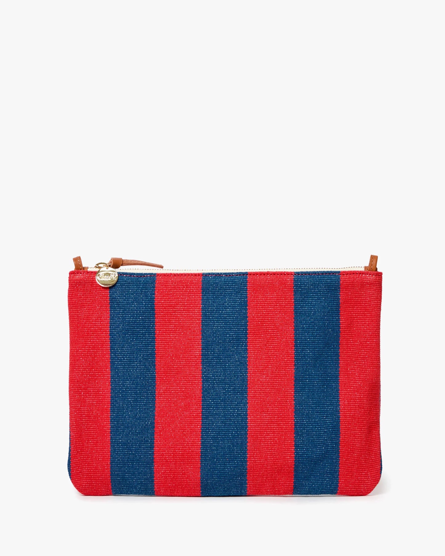 Clare V. Flat Clutch w/ Tabs in Poppy/French Blue Canvas Stripe