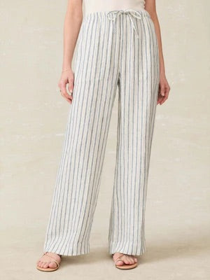 blue and white stripe linen pants