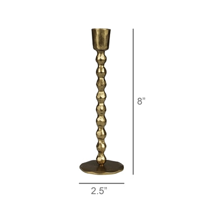 Large Brass Beaded Stem Taper Candle Holder