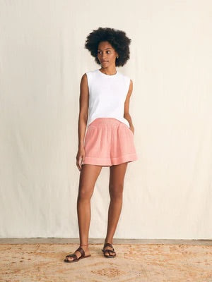 muscle tank white with pink shorts