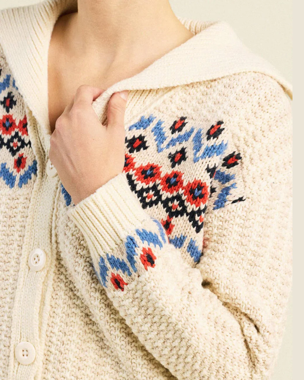 Savannah Cardigan - Antique White Fairisle