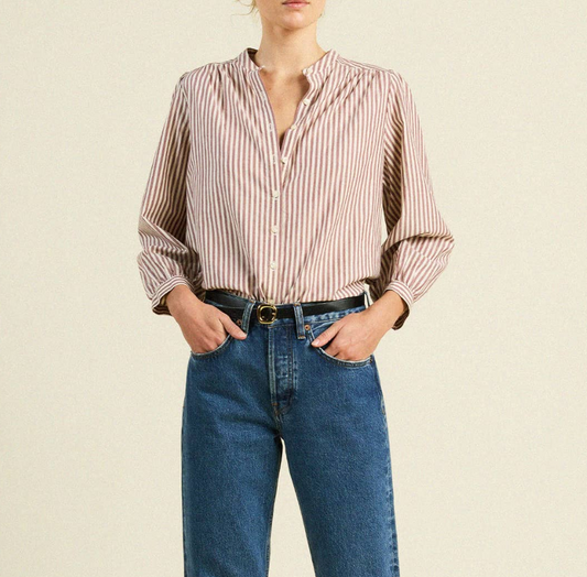Clara Blouse - Burgundy Stripe