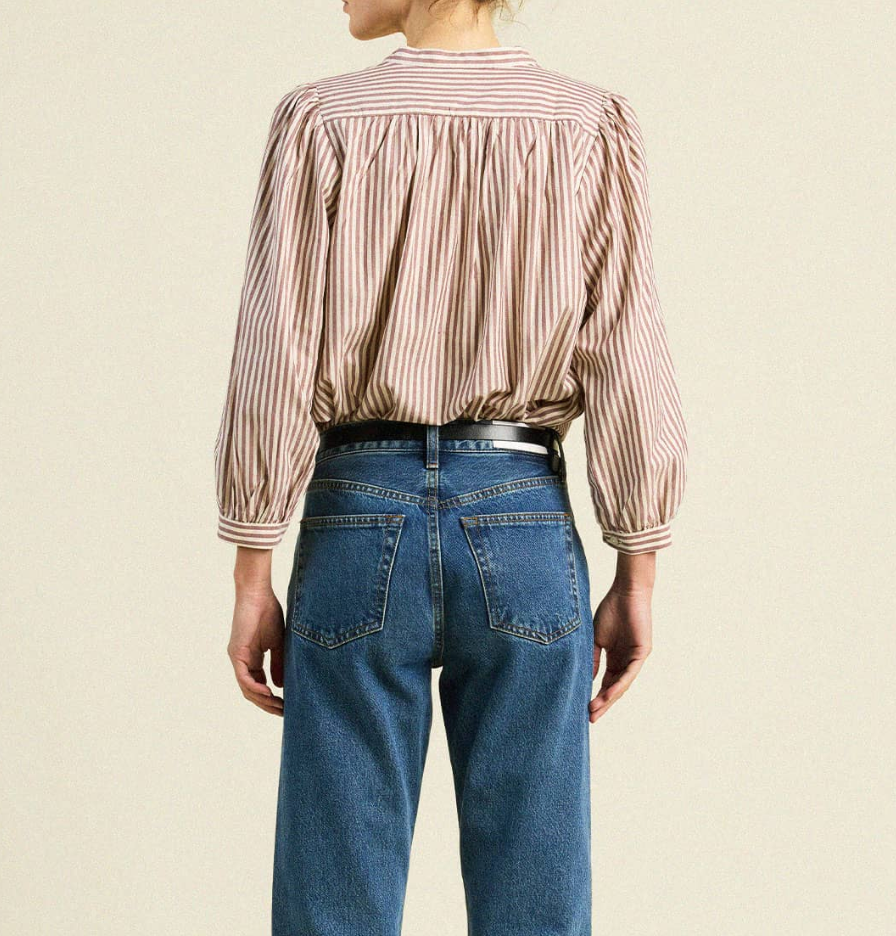Clara Blouse - Burgundy Stripe