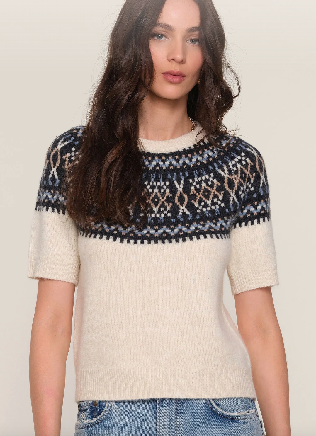 Ellery Short Sleeve Fair Isle Sweater