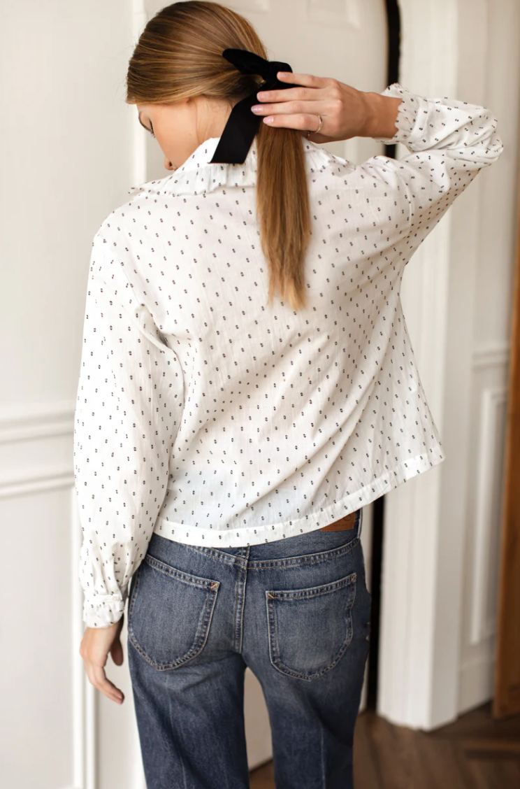 French Heirloom Shirt Speckled Dots Ivory + Black
