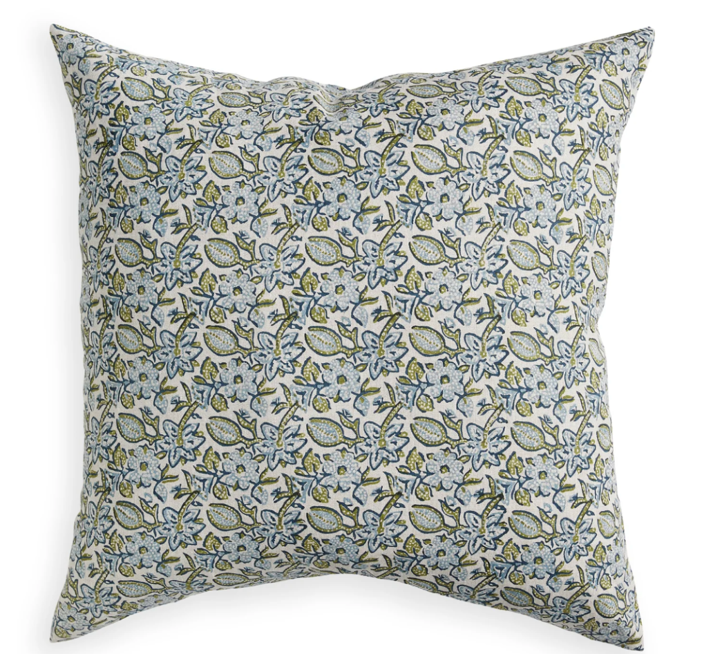Floral Blue & Moss Azure Pillow 22x22