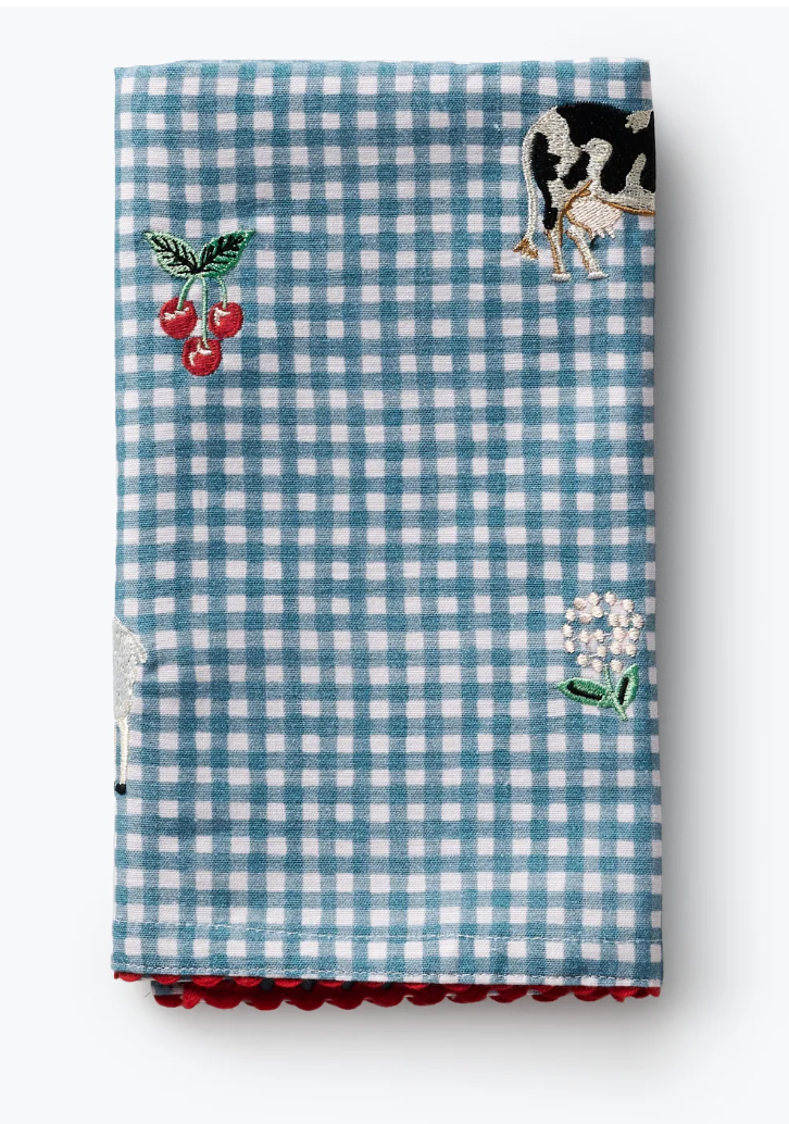 Farm Gingham Embroidered Tea Towel