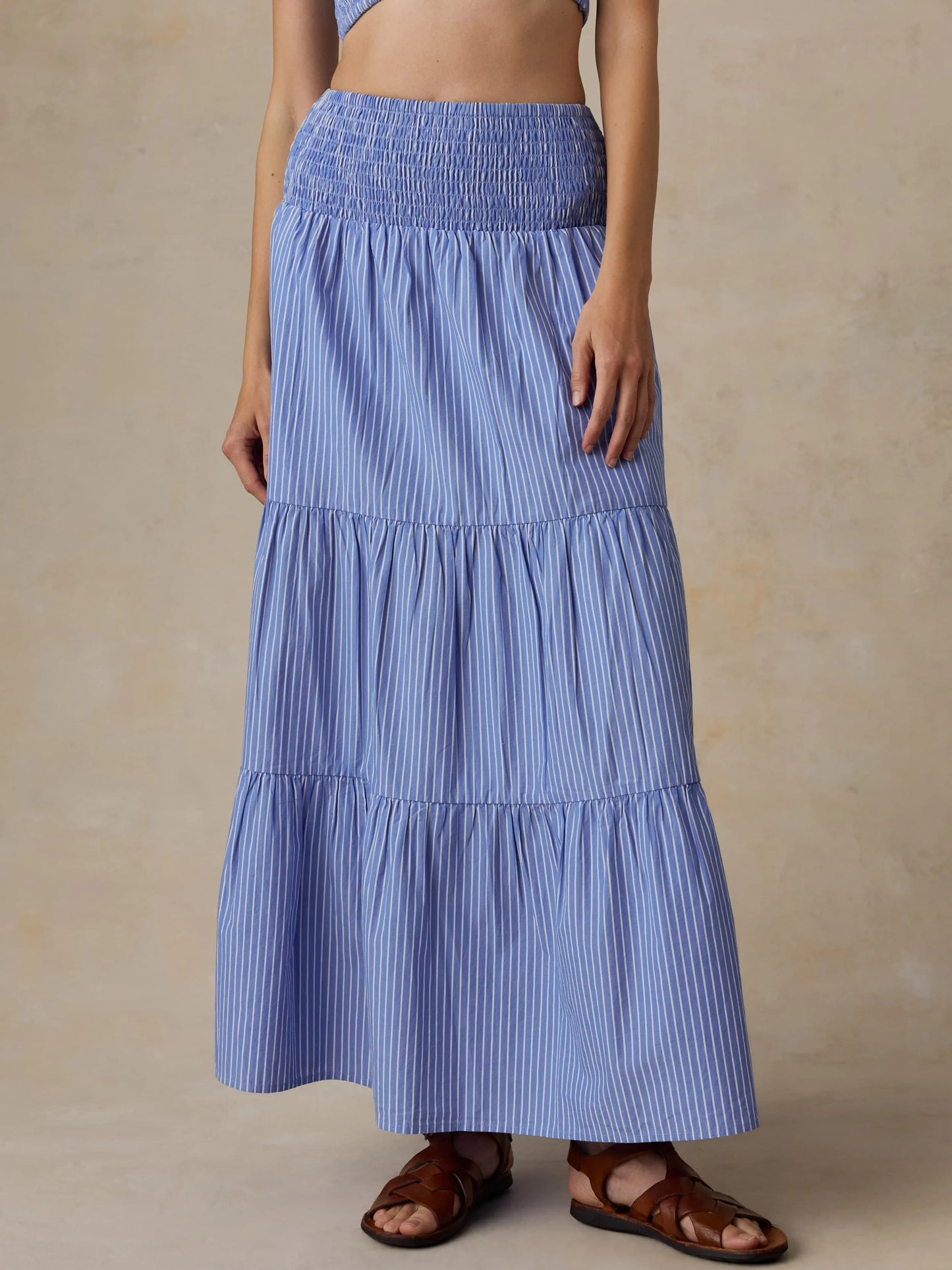 Faherty Coastal Poplin Maxi Skirt in Deepwater Stripe