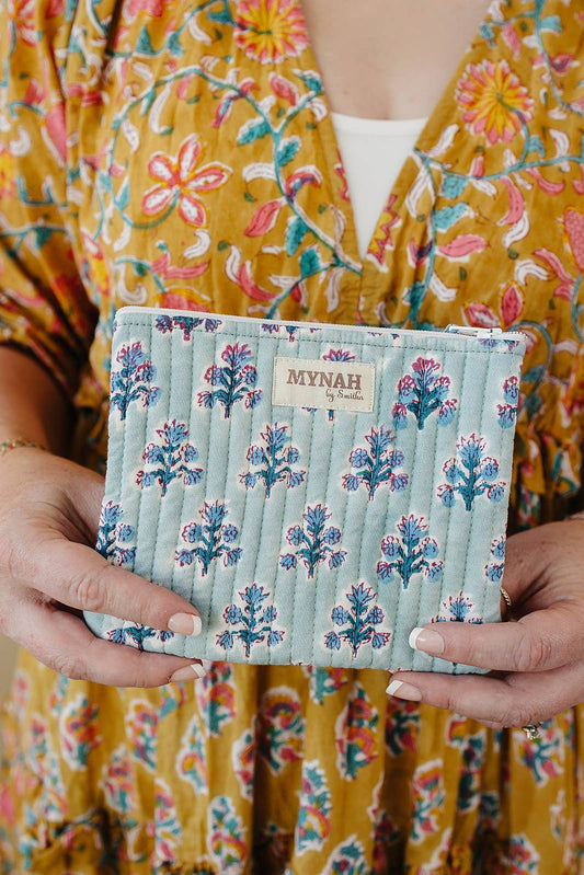 'Dusty blue motif' quilted coin pouch