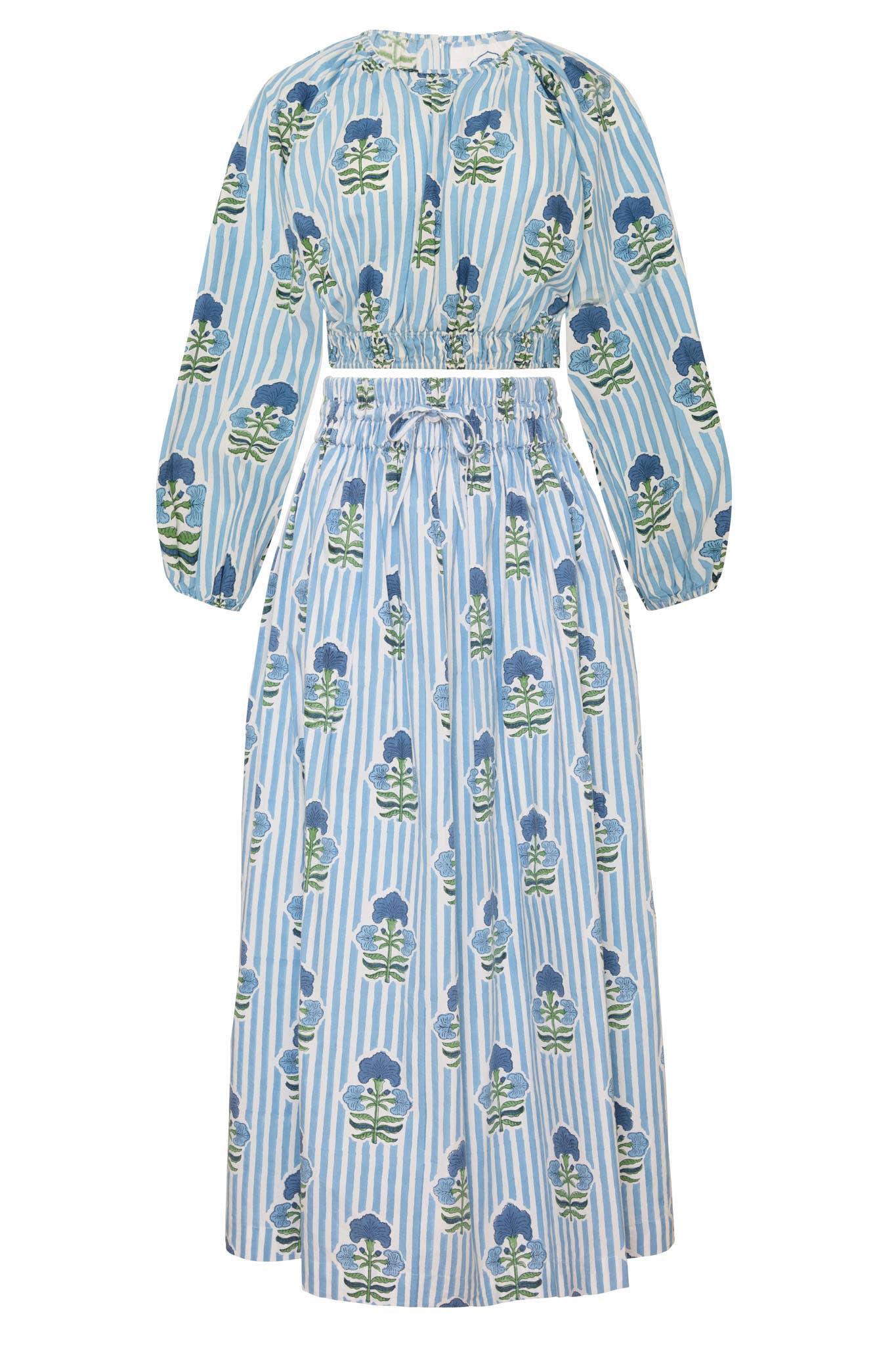 Newport Skirt Blue Green Flower Block Print