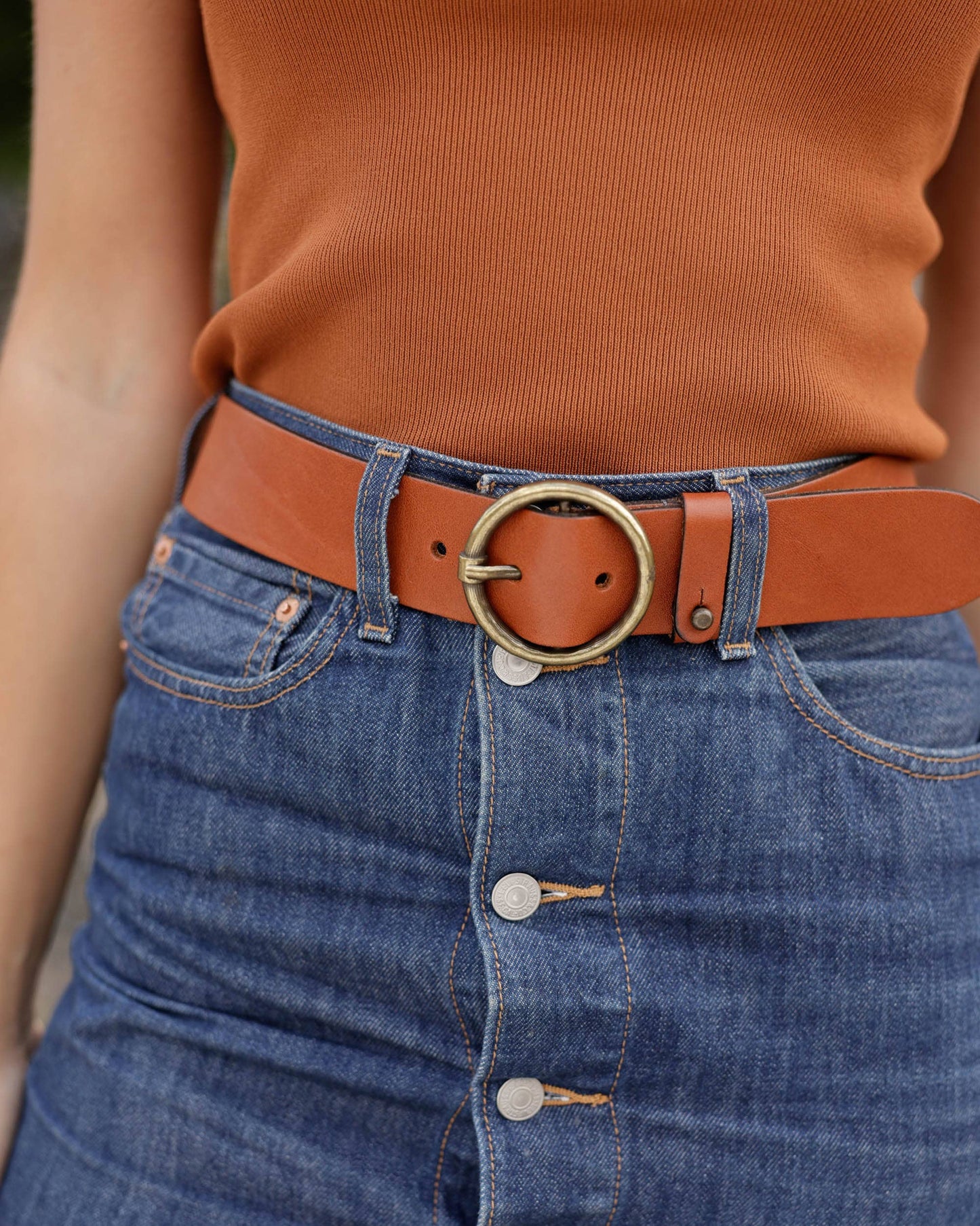 Vintage Full-Grain Leather Belt for Women