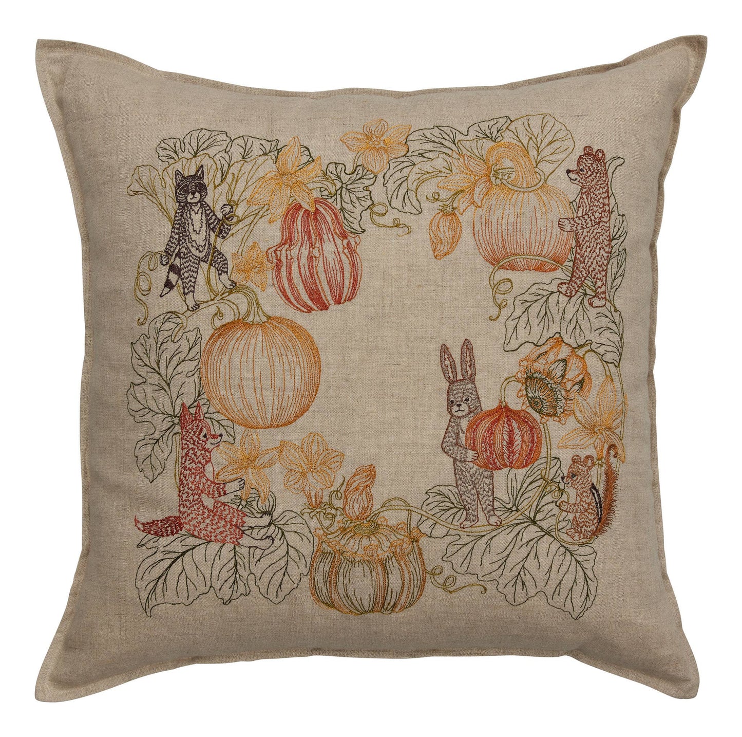 Embroidered Pumpkin Patch Throw Pillow