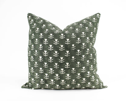 Didi - Tulip Block Print Pillow  - Agave + Down Insert