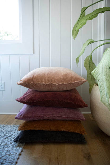Pine Velvet Pillow With Poms - 22"x22