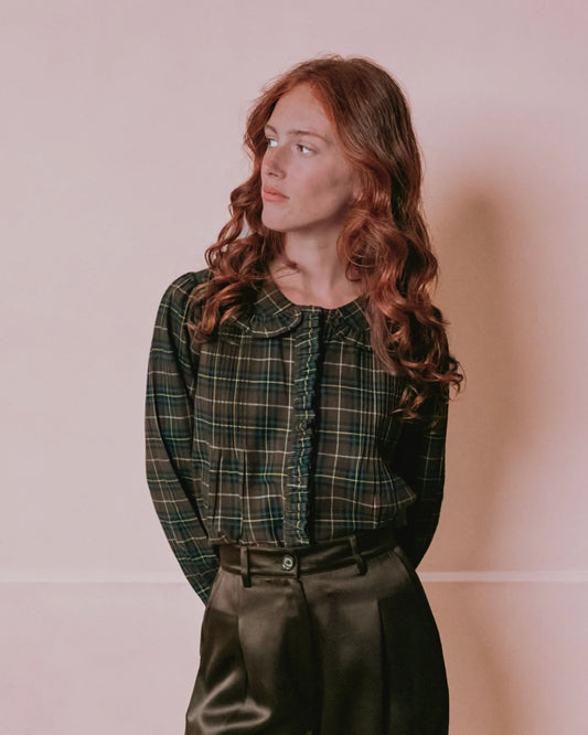 Emile et Ida Pleated Blouse in Flannel Boreal