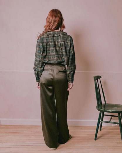 Emile et Ida Pleated Blouse in Flannel Boreal