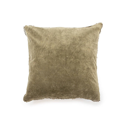 Moss Velvet Pillow With Poms - 22"x22