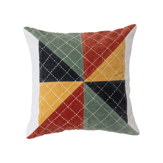 18" Velvet Patchwork Pillow w/ Kantha Stitch, Polyester Fill