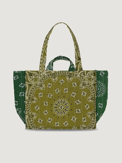 Medium Quilted Tote Bag - LOVE - Bronze / Weekend Green