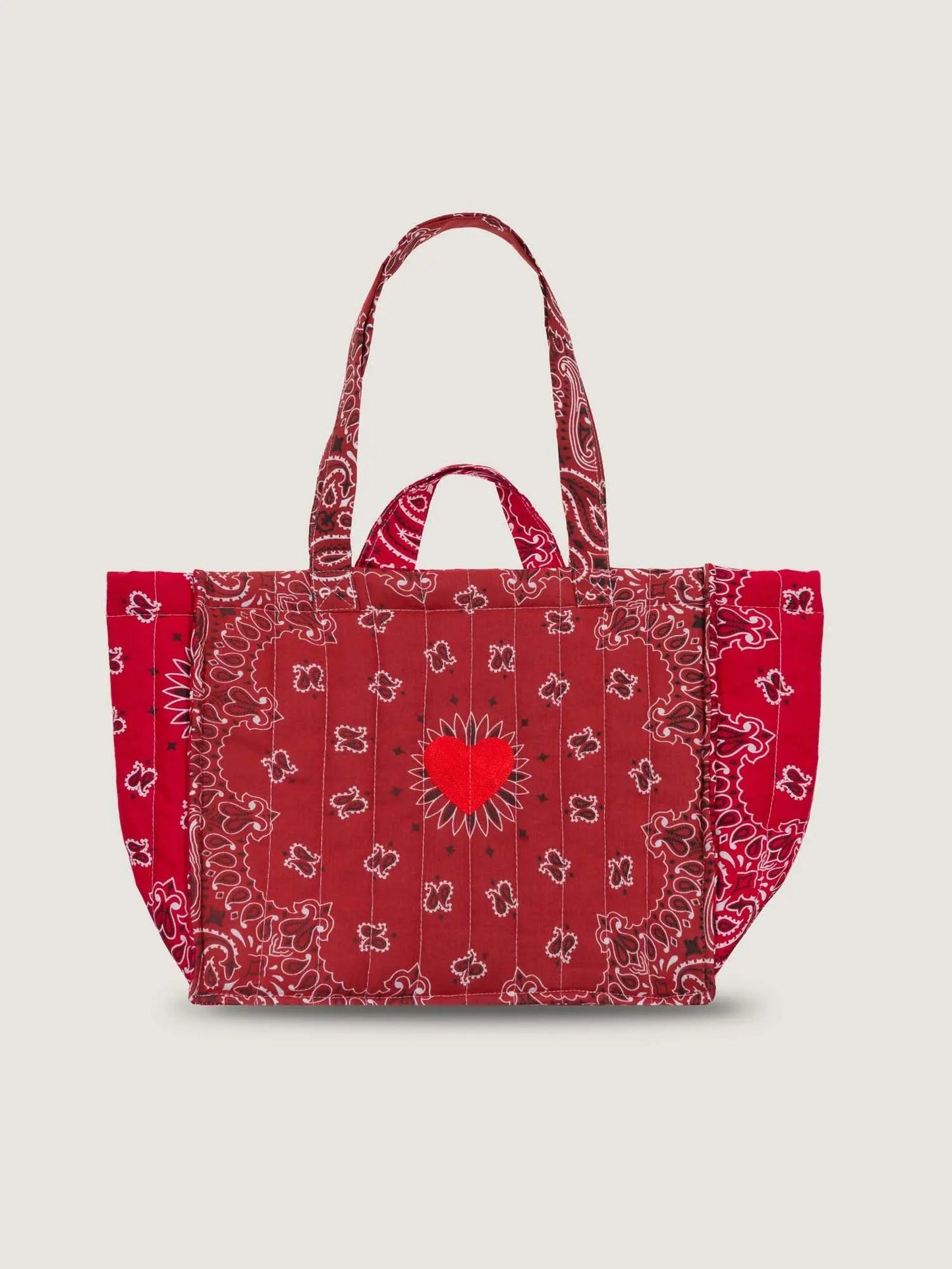 Medium Quilted Tote Bag - HEART - Vintage Red / Real Red