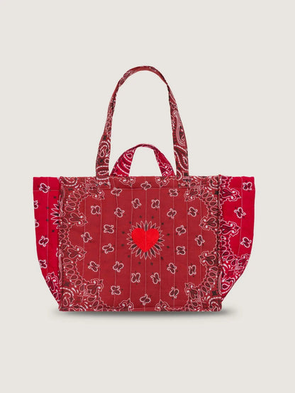 Medium Quilted Tote Bag - HEART - Vintage Red / Real Red