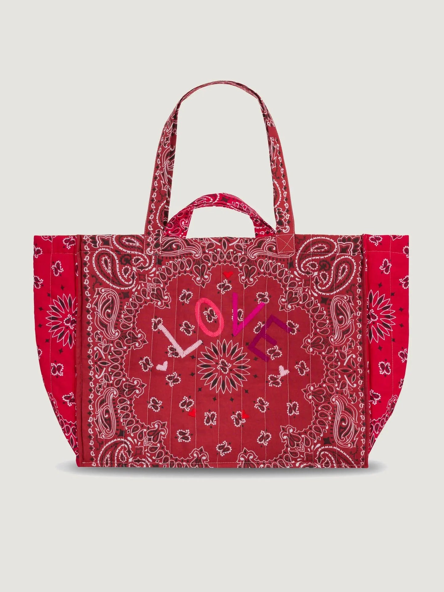 Quilted Maxi Cabas Tote - LOVE - Vintage Red / Real Red