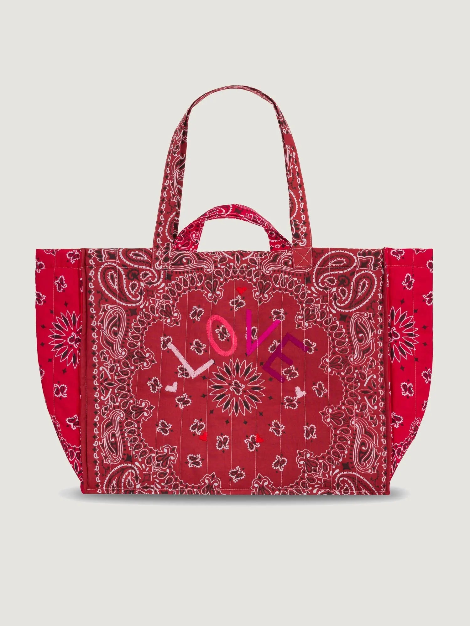 Quilted Maxi Cabas Tote - LOVE - Vintage Red / Real Red