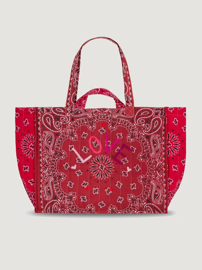 Quilted Maxi Cabas Tote - LOVE - Vintage Red / Real Red
