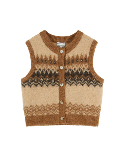 Emile et Ida Sleeveless Cardigan in Beige Caramel