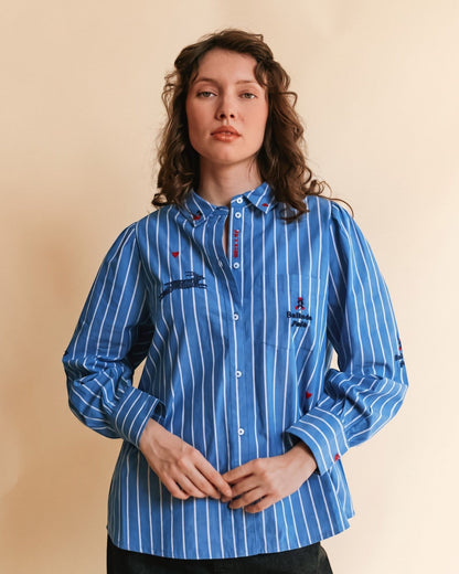 Embroidered Blue Stripe Shirt