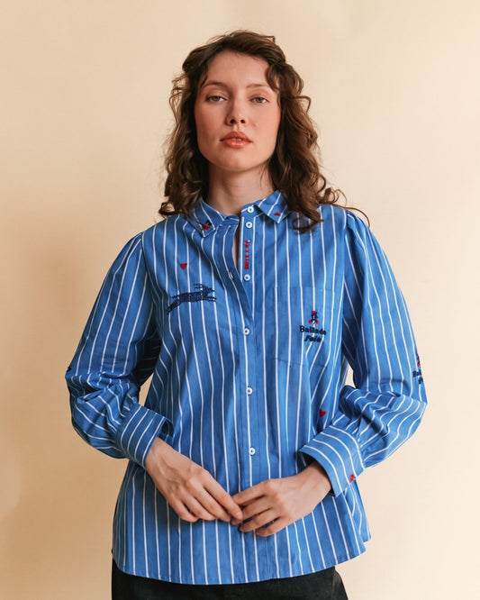 Embroidered Blue Stripe Shirt