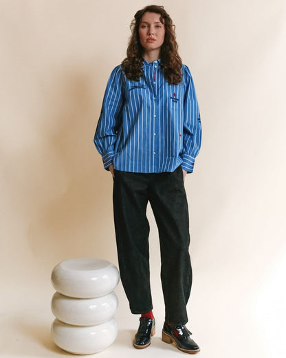 Embroidered Blue Stripe Shirt