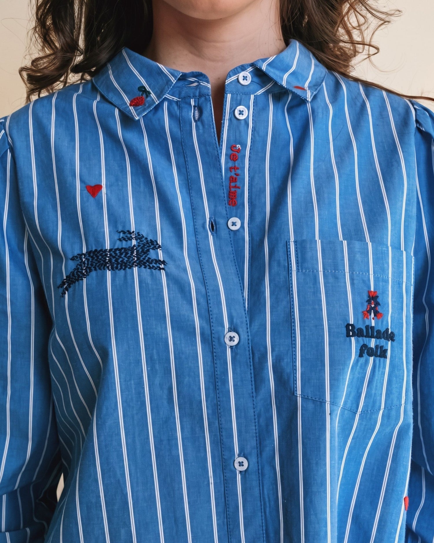 Embroidered Blue Stripe Shirt